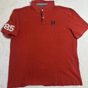 Tommy Hilfiger Mens XXL Polo Shirt Red Embroidered H 85 Classic Fit Preppy Pique